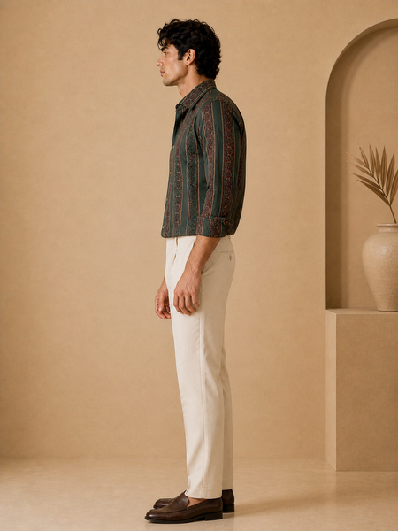 Green Printed Cotton Shirt (Botanical Grid Heritage) - MM0924