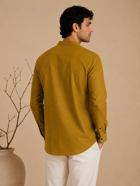 Mustard Yellow Malai Cotton Shirt (The Ochre Horizon) - MM0935