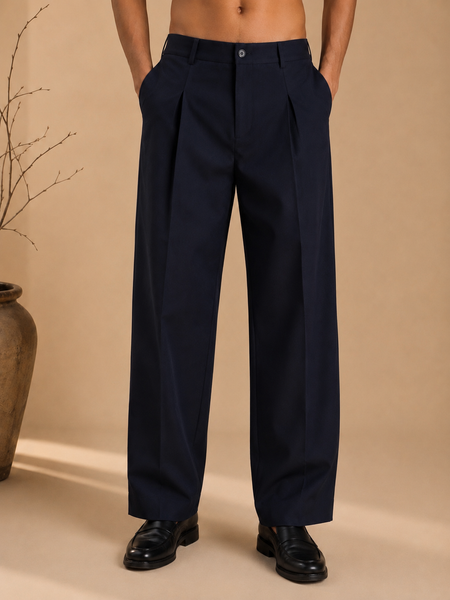 Navy Blue cotton/silk pants (Obsidian Pleated) - MMP0146