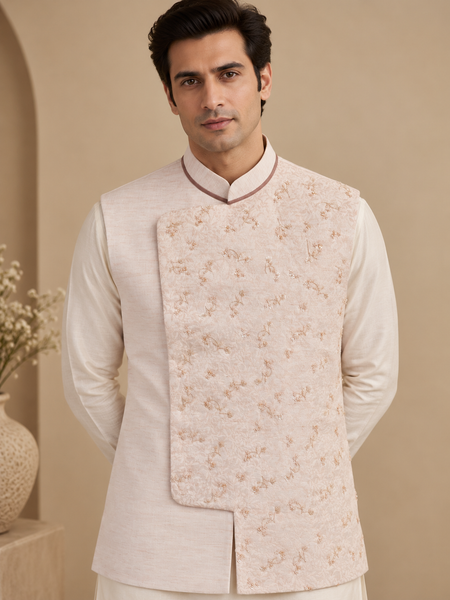 Baby Pink Linen Silk Jacquard Modi Jacket (The Rose Macaron) - MMWC0248