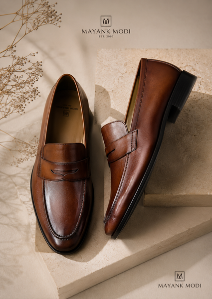 Brown Full Grain Leather Slip-on shoes for Men