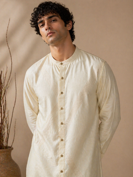 Beige Bemberg Silk Kurta Set (Sand Luxe) - MMK0662