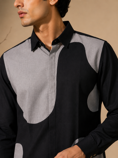 Black & Grey Malai Cotton Shirt (Obsidian & Dove) - MM0939