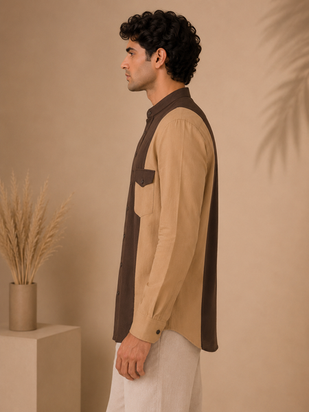 Brown & Beige Malai Cotton Shirt (The Espresso Split) - MM0933