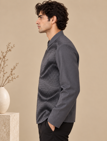 Charcoal Grey malai Cotton Bomber Jacket (The Slate Grey Origami) - MMBJ056