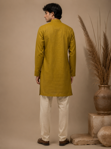Moss Green Chanderi Kurta Set (Moss Gold Lattice Accent) - MMK0670