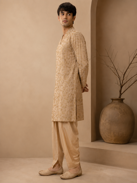 Gold Chanderi Silk Kurta Set (The Gilded Leaf) - MMK0672