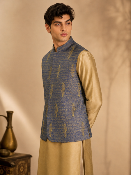 Blue & Yellow Linen Modi Jacket (The Sapphire Limoncello) - MMWC0245