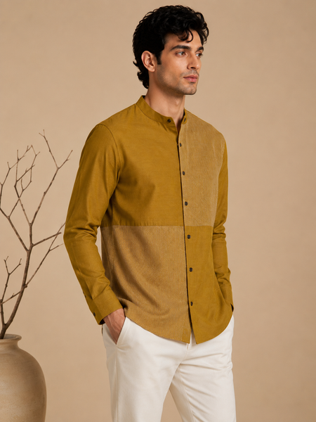 Mustard Yellow Malai Cotton Shirt (The Ochre Horizon) - MM0935