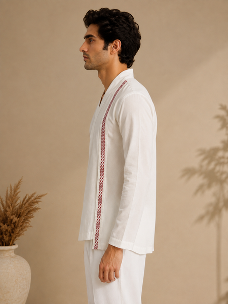 White Malai Cotton Short Kurta (The Ivory Cross-Over) - MMSK076