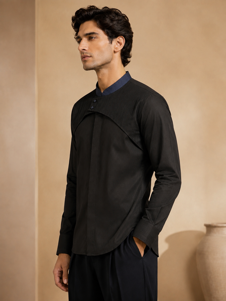 Black Malai Cotton Shirt (The Black Sesame) - MM0941