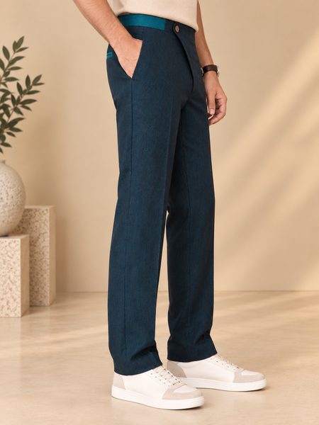 Deep Teal Navy Green Linen Pants (The Peacock) - MMP0149