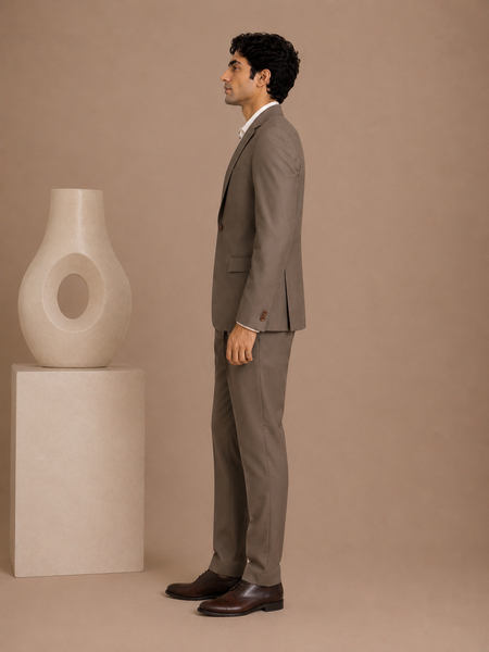 Camel Colour Italian Wool Blazer & Pant Set (Sandstone Baroque Kinetic) - MMJCUS006