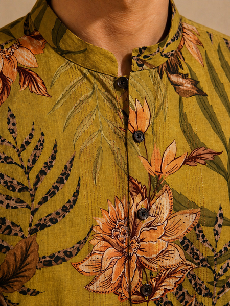 Mustard Cotton Printed Kurta Set (Spiced Turmeric Sovereign) - MMK0656