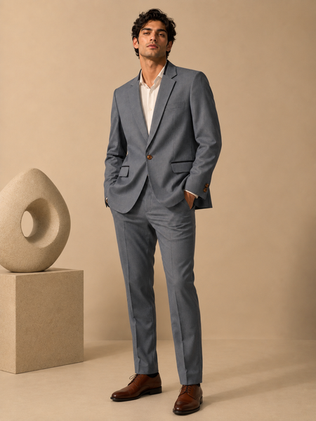 Stone Grey Linen Blazer & Pant Set (Smoked Earl Grey) - MMJCUS008