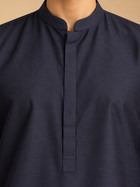 Navy Blue & Ivory Cotton/Silk Kurta Set (The Midnight Ocean Wave) - MMK0684