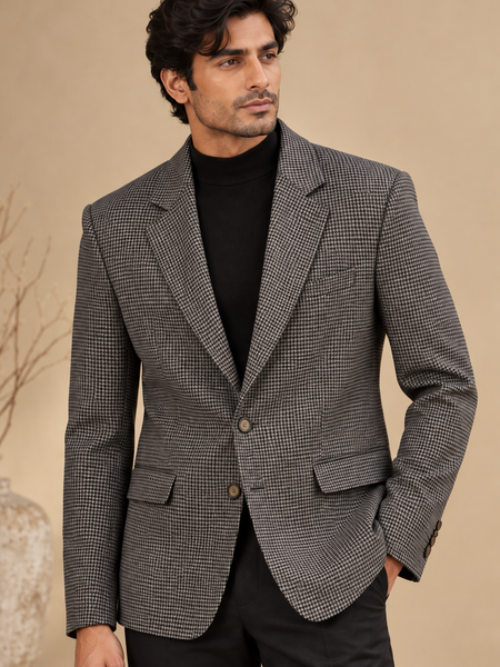 Grey & Black Sartorial Blazer (The Granite Houndstooth) - MMJCUS010