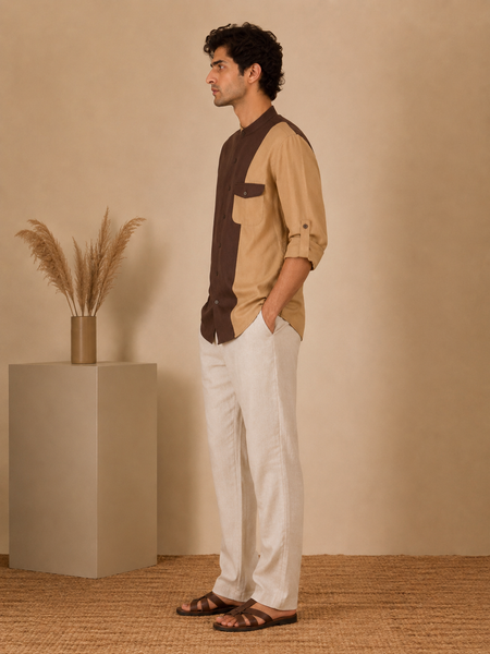 Brown & Beige Malai Cotton Shirt (The Espresso Split) - MM0933