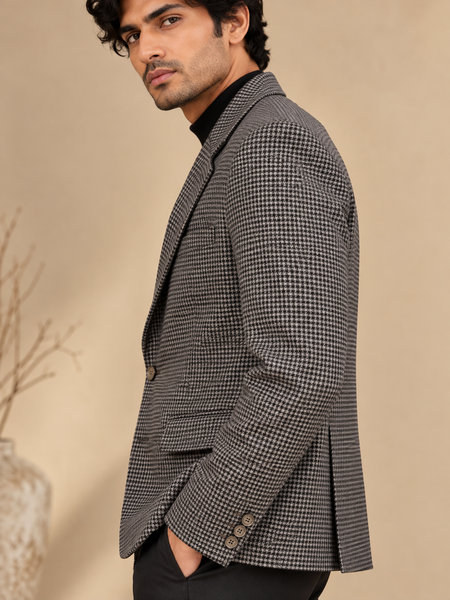 Grey & Black Sartorial Blazer (The Granite Houndstooth) - MMJCUS010