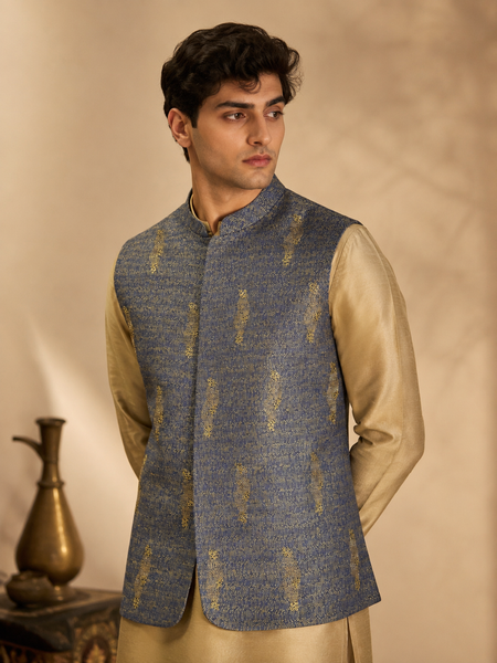 Blue & Yellow Linen Modi Jacket (The Sapphire Limoncello) - MMWC0245