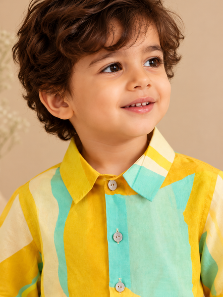 Yellow & Aqua Japanese Muslin Shirt (The Sunlit Shore) - MMKWCUS003