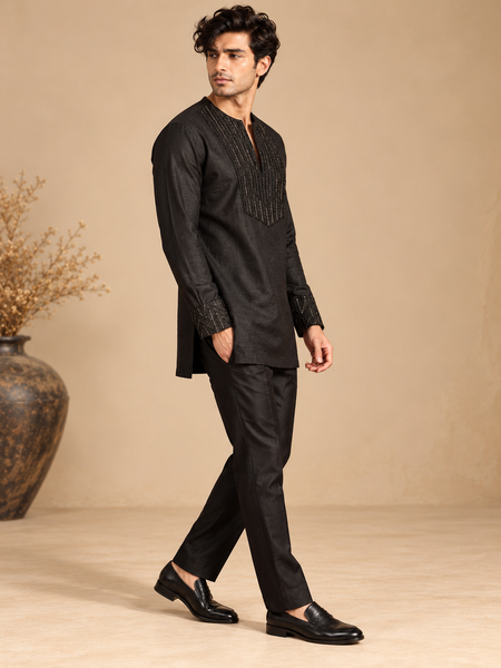 Black Bemberg Silk Cord Set - MMCRSET009