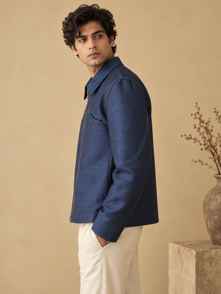Indigo Bemberg Silk Bomber Jacket (The Blue Iris) - MMBJ059