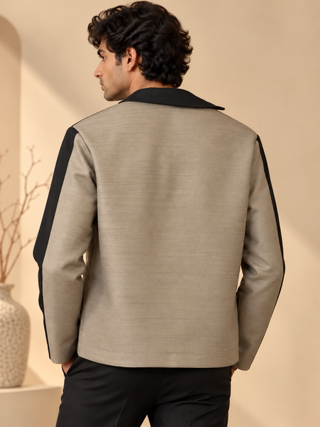 Grey & Black Bemberg Silk Bomber Jacket (The Smoked Quartz & Onyx) - MMBJ062