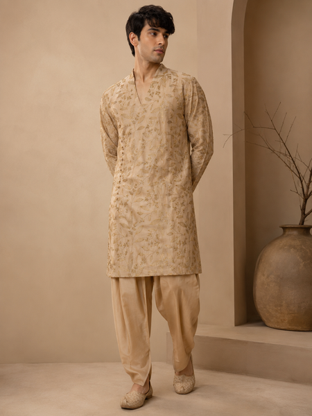 Gold Chanderi Dhoti Pant (Antique Gold) - MMDHOTI013