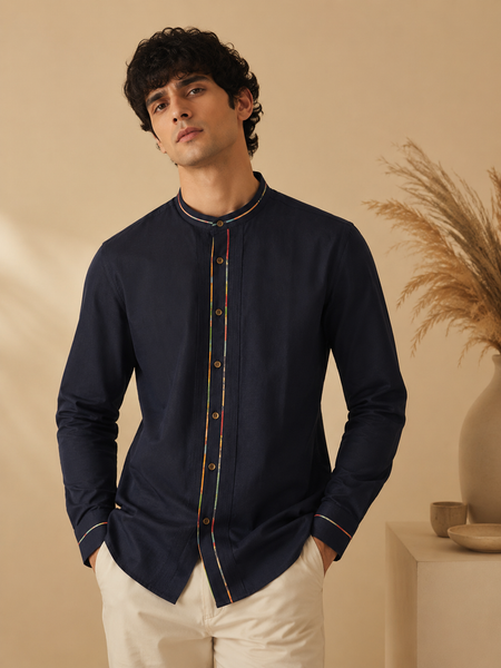 Blue Malai Cotton/Chanderi Shirt - MM0938