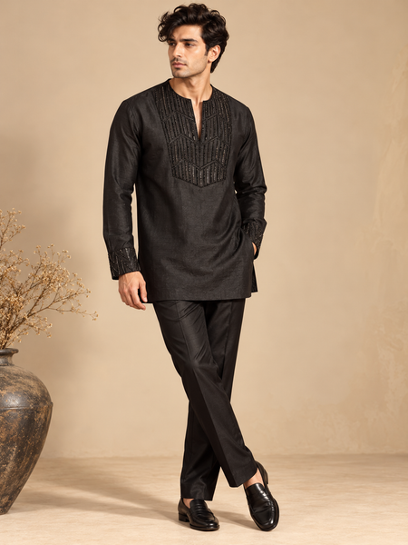 Black Bemberg Silk Cord Set - MMCRSET009