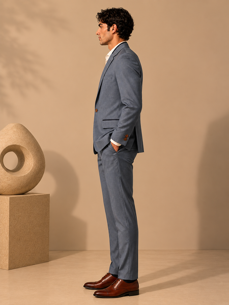 Stone Grey Linen Blazer & Pant Set (Smoked Earl Grey) - MMJCUS008