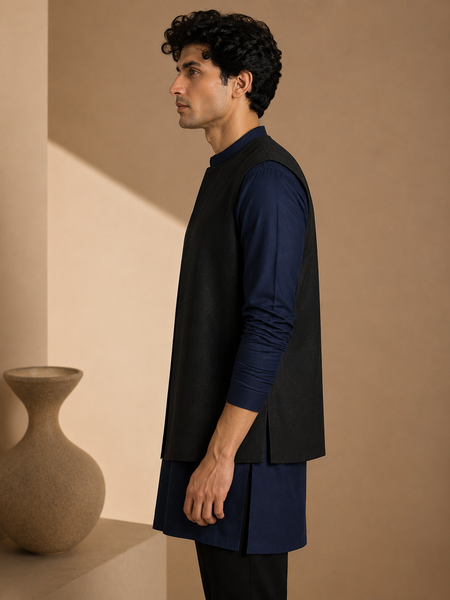 Black Bemberg Silk Short Open Jacket (The Midnight Starlight) - MMSOJCUS001