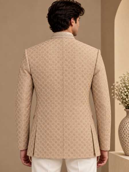 Champagne Sand Chanderi Embroidered Bandhgala - MMJ0179