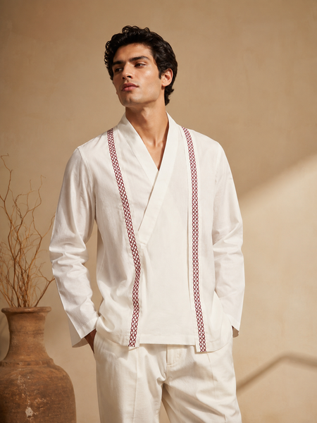White Malai Cotton Short Kurta (The Ivory Cross-Over) - MMSK076