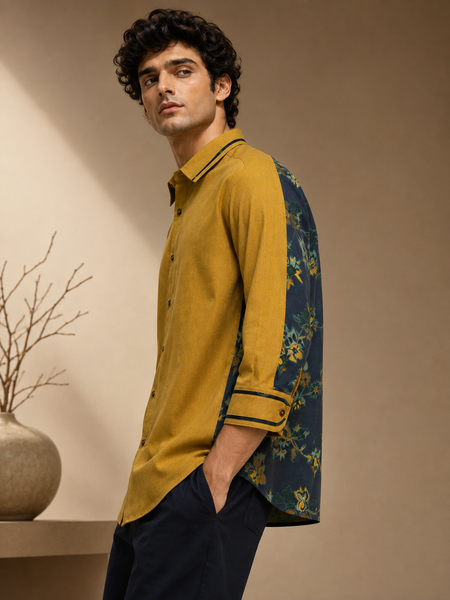 Mustard & Blue Cotton Muslin Printed Shirt (The Tuscan Sun) - MM0942
