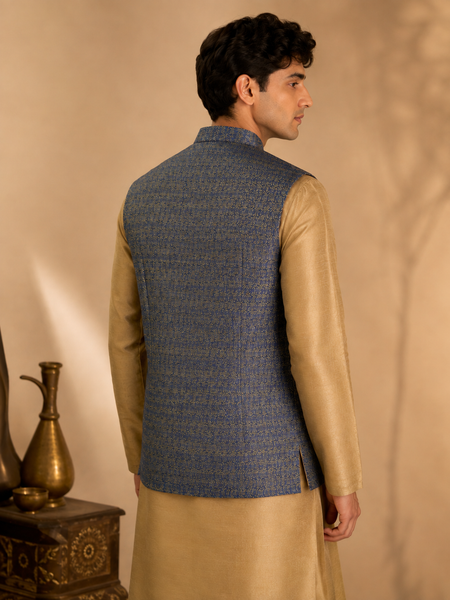 Blue & Yellow Linen Modi Jacket (The Sapphire Limoncello) - MMWC0245