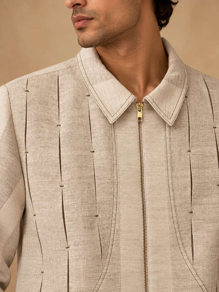 Beige Linen Bomber Jacket (The Toasted Oat) - MMBJ061