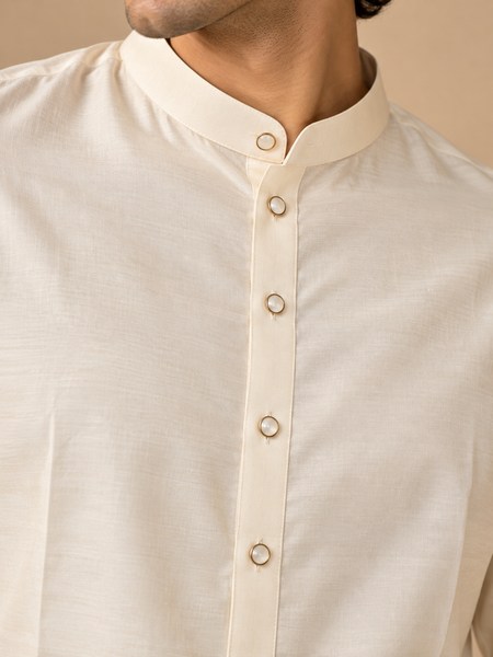 Ivory Cotton Silk Kurta Set (Milkwood & Pearl) - MMKCUS006