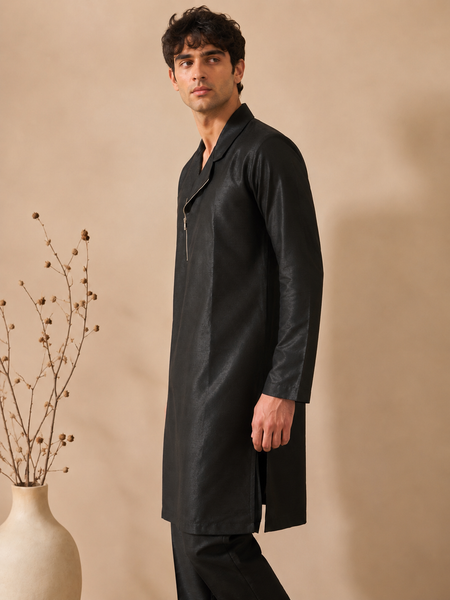 Black Bemberg Silk Kurta Set (The Kinetic Black Set) - MMK0671