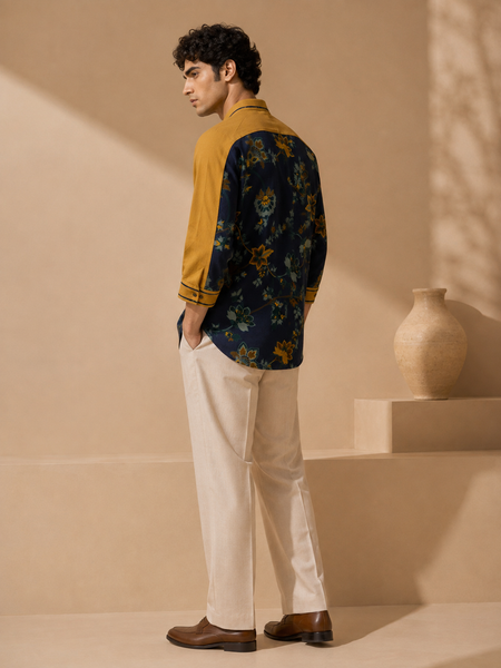 Mustard & Blue Cotton Muslin Printed Shirt (The Tuscan Sun) - MM0942