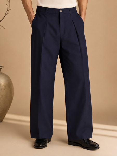 Navy Blue cotton/silk pants (Obsidian Pleated) - MMP0146