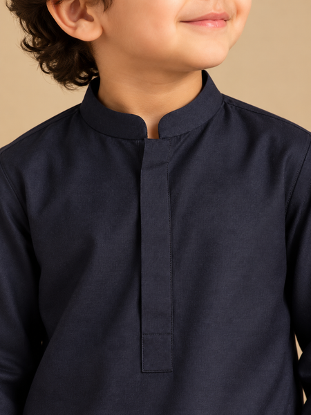 Navy Blue & Ivory Cotton/Silk Kurta Set (The Little Midnight Crest) - MMKWCUS004