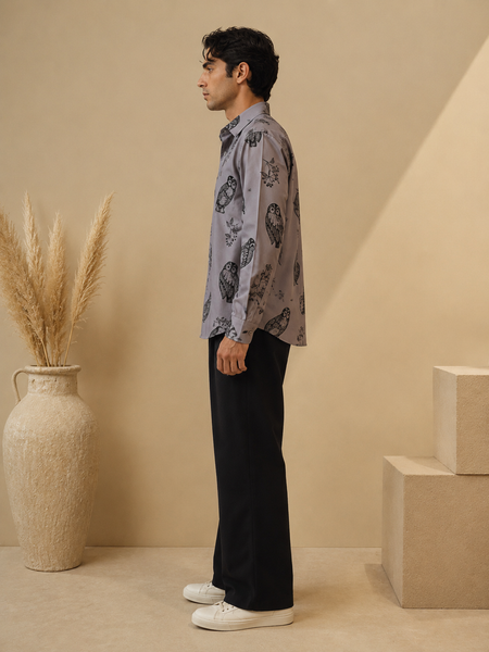 Moonstone Grey Printed 100% Cotton Shirt (Moonstone Nocturne) - MMCUS002
