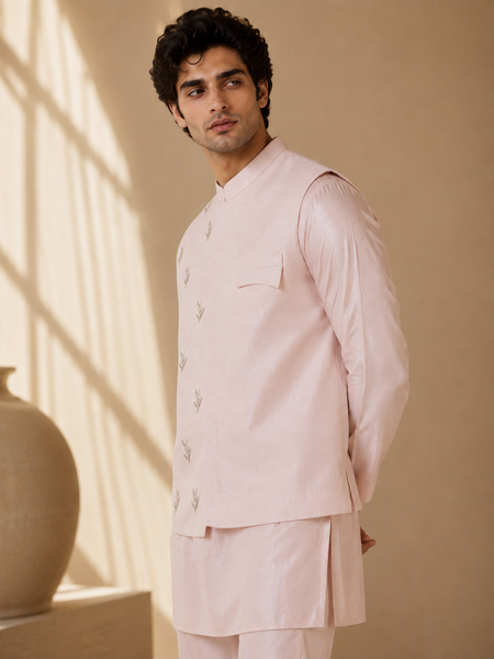 Baby Pink Bemberg Silk Modi Jacket (The Rose & Silver Sprig) - MMWC0246
