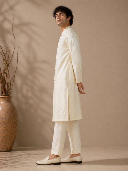 Beige Bemberg Silk Kurta Set (Sand Luxe) - MMK0662