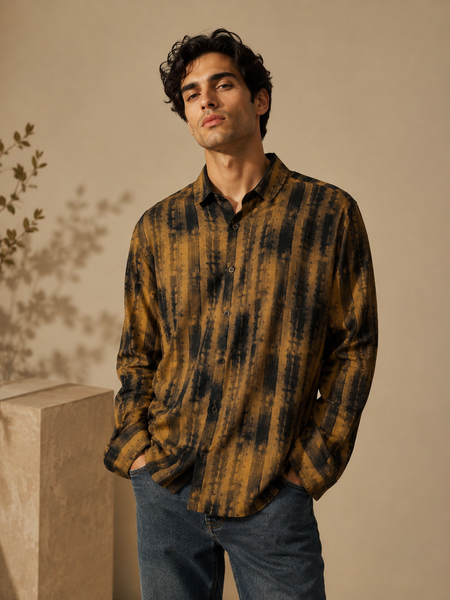 Brown & Black Muslin Printed Shirt (Smoked Honey & Peppercorn Sovereign) - MM0926