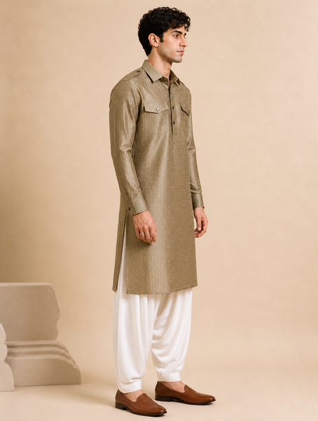 Rust Gold Bemberg Silk Kurta Set (Rust Gold Ganache) - MMK0654