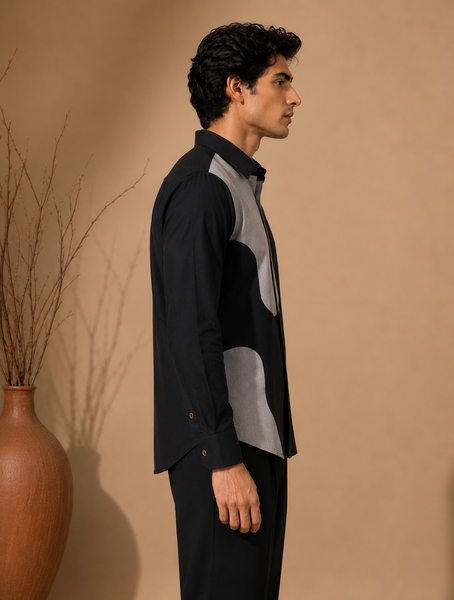 Black & Grey Malai Cotton Shirt (Obsidian & Dove) - MM0939