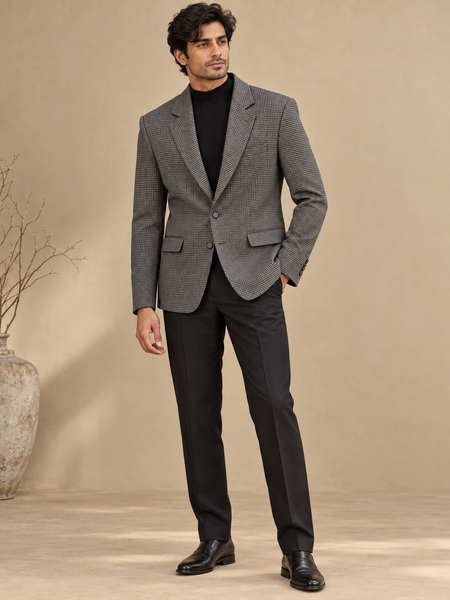 Grey & Black Sartorial Blazer (The Granite Houndstooth) - MMJCUS010